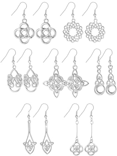 7 Pairs Celtic Knot Earrings Boho Fashion Drop Dangle Earrings for Women Knot Silver Teardrop Hoop Vintage Statement Jewelry (Retro)