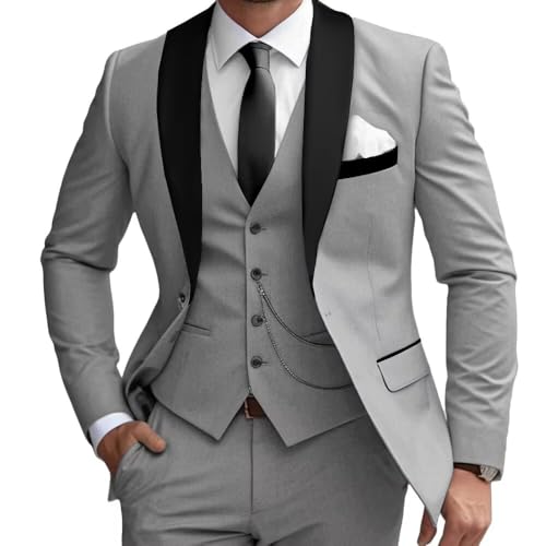Mens 3 Pieces Classic Suit Black Satin Collar Wedding Blazer Grooms Jackets Vests Pants Suits