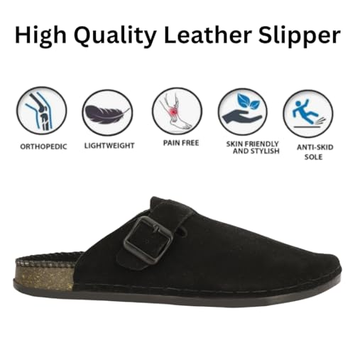 Image of Premium Orthopedic Suede Leather Mules, Lightweight Slip-On Design with Anti-Skid Sole, Cushioned Footbed, Pain-Free Comfort for Indoor Outdoor Use