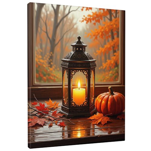 Estampado de calabazas y hojas en lienzo decorativo de 40x50 cm