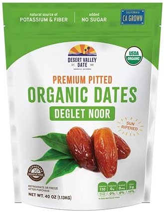 ORGANIC Deglet Noor Premium Pitted Dates Grown in California Sun Ripened OU Kosher by Desert Valley Date, 2.5 lb