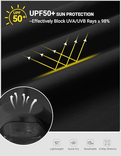 COOFANDY Men SPF Fishing Shirts Long Sleeve UV Sun Hoodie Hiking Running Swim Athletic Workout Sunshirt Breathable Rash Guard Black