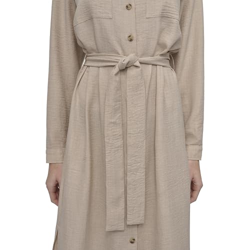 Image of DKNY Women's Long Sleeve Collared Tie Waist Midi Shirtdress