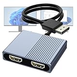 DisplayPort to デュアル HDMI 分配器 拡張モード対応【4K@60Hz対応2つのＨＤＭＩポート+給電ポート】DisplayPort HDMI 変換 ディスプレイポート ＨＤＭＩ拡張 1入力2出力 同時出力 Display Port 1.4 MST ハブ マルチディスプレイアダプタ 3画面 デュアルモニター 分岐 在宅勤務/会議/展覧会 軽量