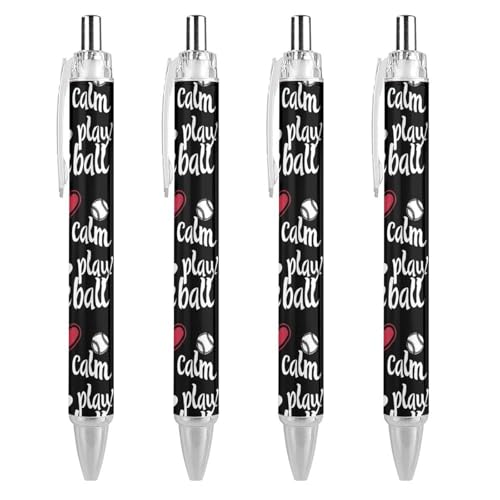 Bolígrafos de béisbol retráctiles Keep Calm, punta fina de 0.5 mm, barril redondo, 4x