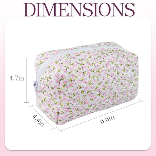 Quilted Makeup Bag Floral Cotton Make up Bag Puffy Coquette Makeup pouch Aesthetic Cute Travel Toiletry Bag for Women Girls2