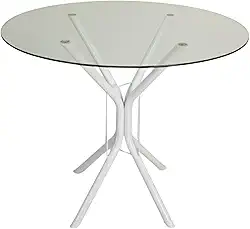 Mesa De Jantar Ana Tamanhos de 60x70x80x90cm Tampo Redondo ou Quadrado Vidro Temperado Espessura 6mm (TAMPO REDONDO BRANCO, 80CM)