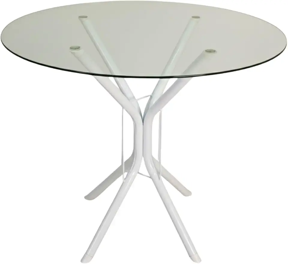 Mesa De Jantar Ana Tamanhos de 70x80x90cm Tampo Redondo ou Quadrado Vidro Temperado 6mm (Tampo Redondo Branco, 80cm)