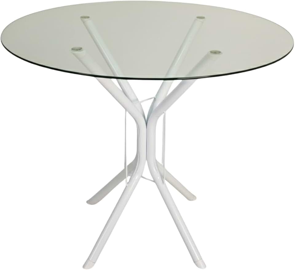 Mesa De Jantar Ana Tamanhos de 60x70x80x90cm Tampo Redondo ou Quadrado Vidro Temperado Espessura 6mm (TAMPO REDONDO BRANCO, 80CM)