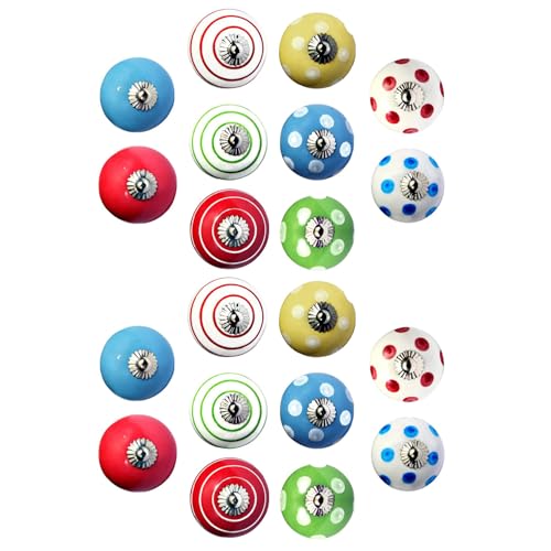 Juego de 20 pomos de cerámica en diversos colores, pintados a mano con diferentes diseños. Tiradores artesanales para armarios, cajoneras, cómodas y colgadores. Pomos clásicos de 40mm diámetro.