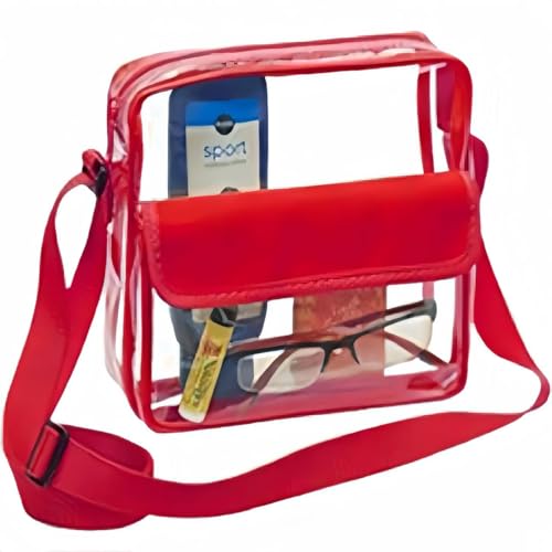 Clear Bag for Stadium Events Crossbody Bag for Women Men Cute Small Purse for Travel Work Concerts Sports Festivals (Red)