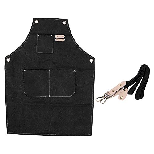Tablier en toile de coton réglable à dos croisé avec poches pour cuisine et barbecue