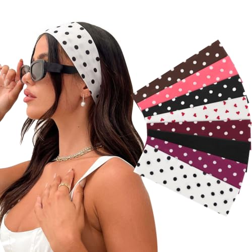 Image of DRESHOW 8 Pack Sports Headbands for Women Non-Slip Stretchy Fashion HairBand Curly Hair Headband Soft Hair Accessories for Daily Wear Workout Yoga Running