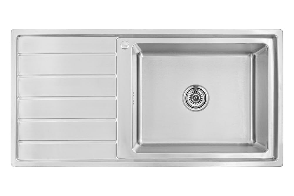 Fregadero incorporado de 100 x 50 x 21 cm con gran cuenco, 50 x 40 cm, Fregadero de cocina, Acero inoxidable 304, Grosor del material 0,9 mm, Fregadero cuadrado, 1 cuenco, Escurridor R20