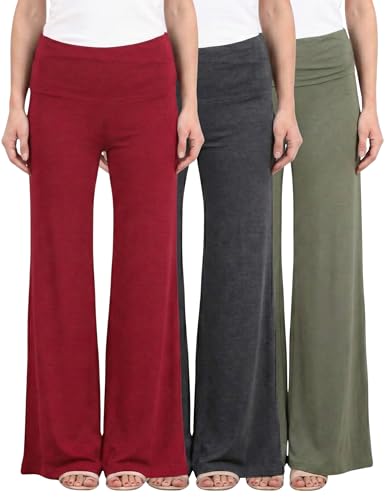Image of Popana Wide-Leg Pants Palazzo Pants, Soft Lightweight Flowy Bootcut Wide Leg Lounge Pants for Women 3-Pack