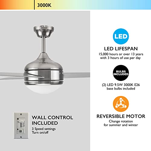 Image of Design House 157339 Treviento LED 52-inch Contemporary Indoor Ceiling Fan with LED Light Kit, Wall Control Included, Satin Nickel
