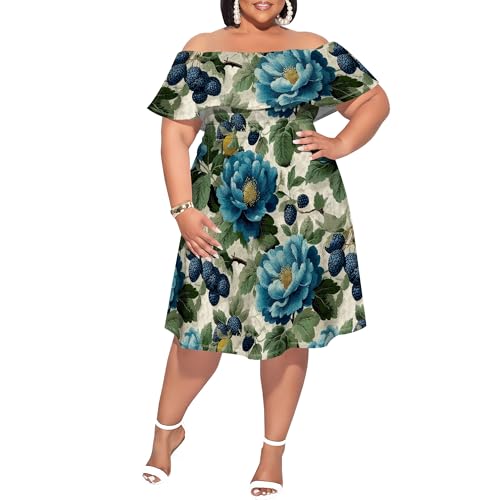 Image of SUZONANA Women's Plus Size Summer Dresses Floral Print Midi Dresses Flowy Sundresses