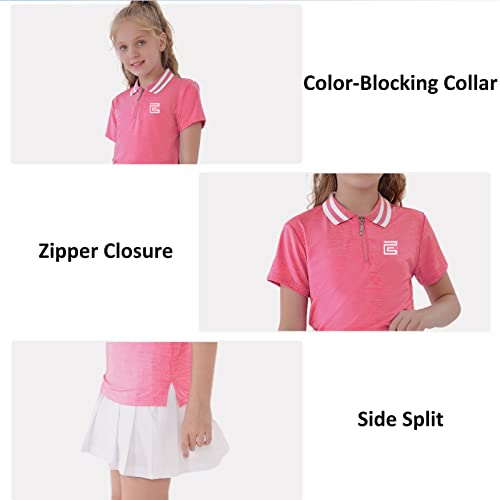 Exarus Girls' Golf Tennis Polo Shirts Kids V-Neck Athletic Workout Moisture Wicking Quick Dry Upf 50+ Rose 10 Years #TOP2