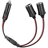 Energeaster 12V/24V Car Cigarette Lighter Splitter 1 to 2 Socket Plug Adapter, 16AWG 16Inch Extension Cord with Fuse & LED Power Indicator, Fast Charging Vehicle Power Charger for Cars Trucks SUVs