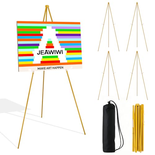 JEAWIWI 5 Pcs Lightweight Easel Stand, 66 Inch, Gold, with Portable Bags