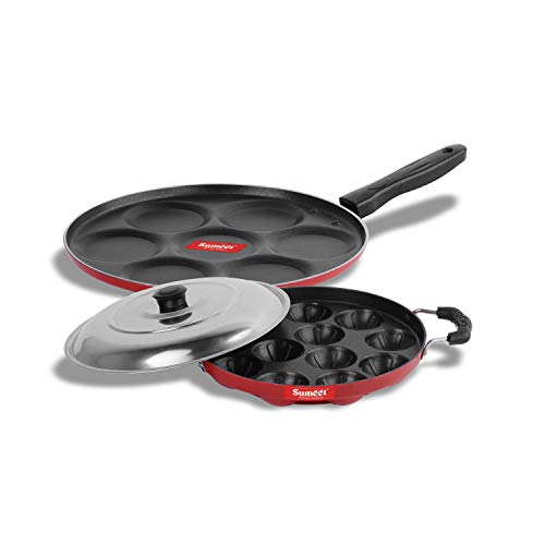 Image of Sumeet 2.6mm Thick Non-Stick Currant Cookware set (Multi snack maker - 26.5cm Dia + Grill Appam Patra with Lid - 23cm Dia)