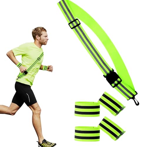 Fosoloni Reflektoren Kleidung Set,Reflektorgürtel Reflektorband Reflektor,Reflektierende Sicherheits Armband für Radfahren Wandern Joggen Wandern Kinder Erwachsene（5PCS）