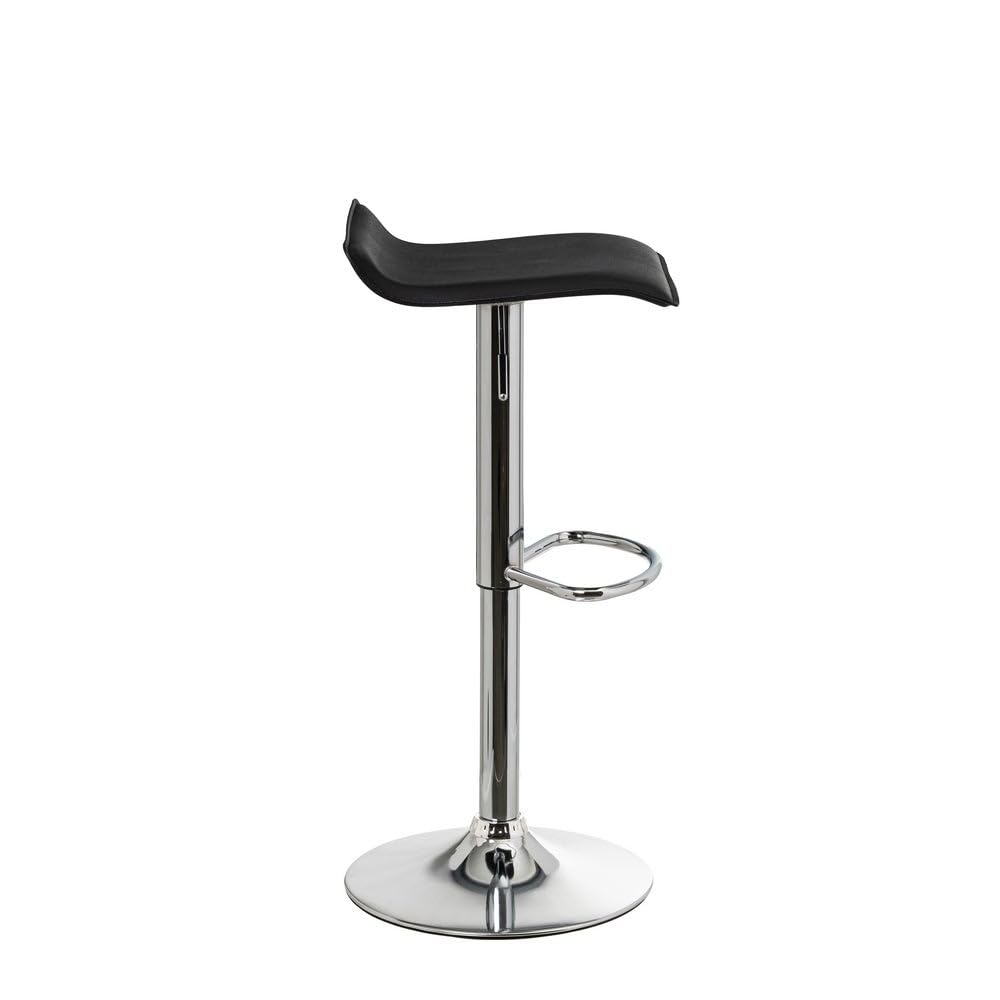 2 taburetes de cocina regulables en altura negros cuadrados sin respaldo | Asiento cuadrado tapizado en polipiel. Sin respaldo. Pie giratorio gris. Altura ajustable de 63 a 83 cm. Resiste hasta 120 kg