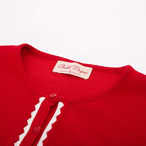 Image of Women's Cardigan Sweater Color Block Long Sleeve Crew Neck Knit Cardigan Trendy Cropped Cardigan Shrug