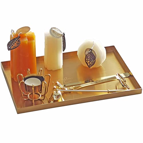 FREELOVE Gold Tray for Bathroom Vanity Brass Decor, Small Candle