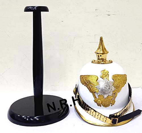 White German Pickelhaube Spike Helmet | Leather Pickelhaube Imperial Prussian Helmet | Brass Military Officer Men’s Costume | WWI & WWII Army Helmets LARP Re-Enactment Cosplay Halloween Helmet