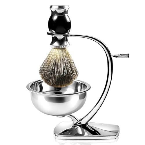 GRUTTI Shaving Bowl, Stand and Brush Set - 3-Piece Magnetic Base Bowl, Chrome Alloy Stand & Synthetic Brush | Razor Not Included