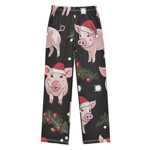 Christmas Pig Berry Boys Long Pants Soft Trousers Elastic Waist Kids Lounge Bottoms with Pockets S-XL