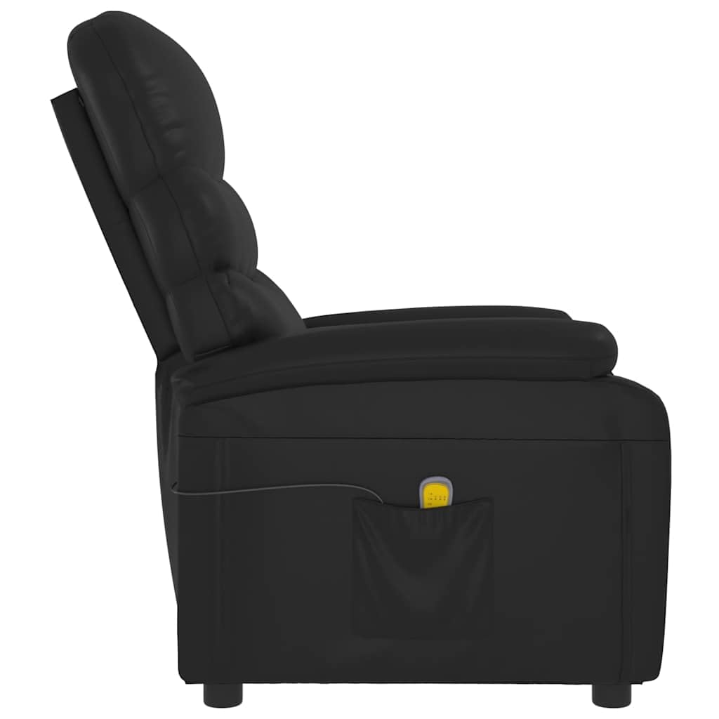 Poltrona massaggiante nera in ecopelle, poltrona relax con massaggio vibrante a 6 punti, schienale e poggiapiedi regolabili manualmente, funzionamento USB, tasca laterale, portata 110 kg, per