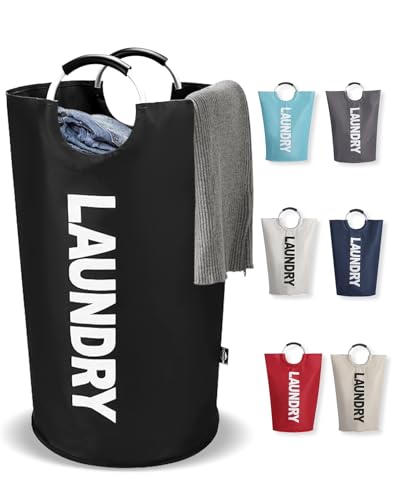 UULANFA ランドリーバスケット 115L 大容量 洗濯かご 折りたたみ 撥水加工 耐荷重15KG 取っ手付き ランドリー収納 おしゃれ 軽量 洗濯物入れ 収納袋 寝室 脱衣所 クローゼット リビング (ブラック, 115L)