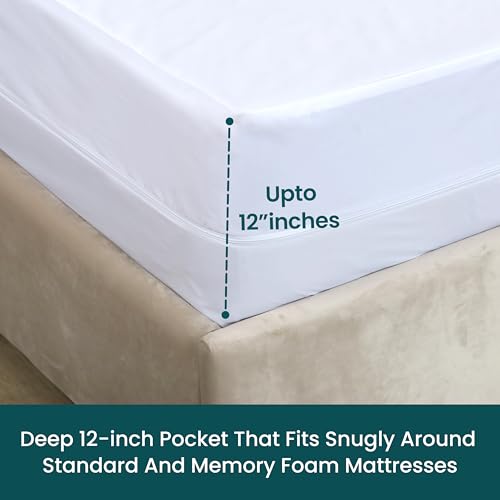 Zippered Mattress Encasement, Full Size Waterproof Mattress Protector, Breathable & Noiseless Absorbent 6-Sided Mattress Cover