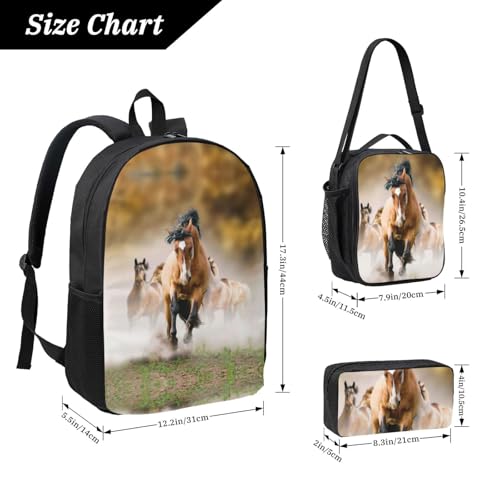Sac à dos imprimés chevaux léger ensemble 3 pièces EdWal Noir - 4