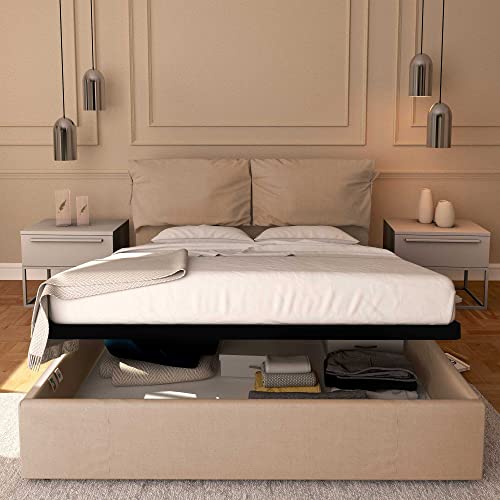 Baldiflex Doppelbett mit Aufbewahrungsbox, Modell Licia Soft aus Stoff, Lattenrost für Einzelbetten 180 x 200 cm, fein gepolstertes Kopfteil, Farbe Taupe – Bild 3