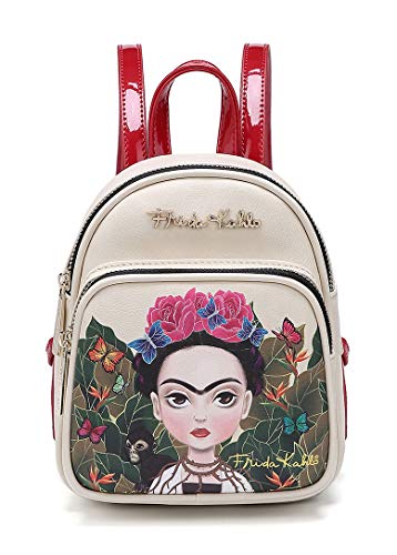 Frida Kahlo Cartoon Licensed Faux Leather Mini Size Backpack (Red)