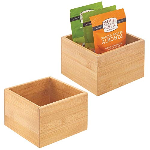 mDesign Bamboo Kitchen Cabinet Drawer Organizer Stackable Tray Bin - Eco-Friendly, Multipurpose - Use in Drawers, on Countertops, Shelves or in Pantry - 2 Pack - Natural Finish