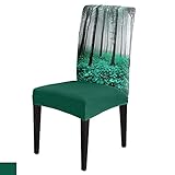 Fall Thanksgiving Chair Covers Autumn Maple Forest Dining Chair Slipcovers Teal Green Seat Protector
