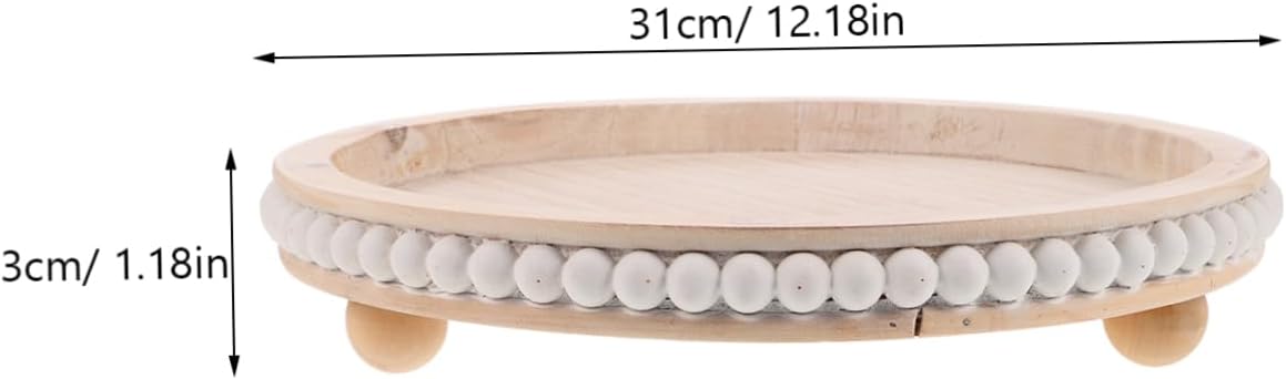 Elegant French Vintage Round Wooden Tray Rustic Decorative Centerpiece for Coffee Table Kitchen Counter Dining Table Bead Design for Farmhouse Decor