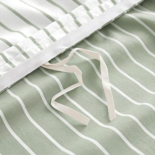 Image of Nayoroom Striped Duvet Cover Queen Reversible Green White Stripe Bedding