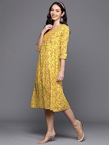 Image of INDO ERA Women's A-Line Floral Cotton Ethnic Midi Dresses(23Prn4774)