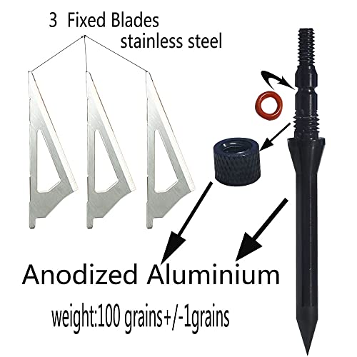 Archery Broadheads 3-Blade Hunting Broadheads 100 Grain Arrow Tips For Compound Bow Arrows And Traditional Bow Bowhunting (Black-6Pcs) #TOP2