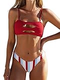 CUPSHE Damen Bikini Set Bandeau Lace Up Bikini Bademode High Cut Brazilian Zweiteiliger Badeanzug Swimsuit Rot S