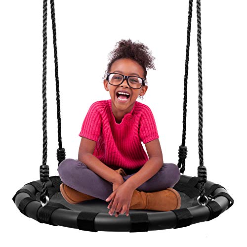 Odoland 24” Tree Swing Set for Kids - Outdoor Indoor Round Swing with Adjustable Hanging Ropes – Great for Tree, Swing Set, Backyard, Playground, Playroom - Accessories Included