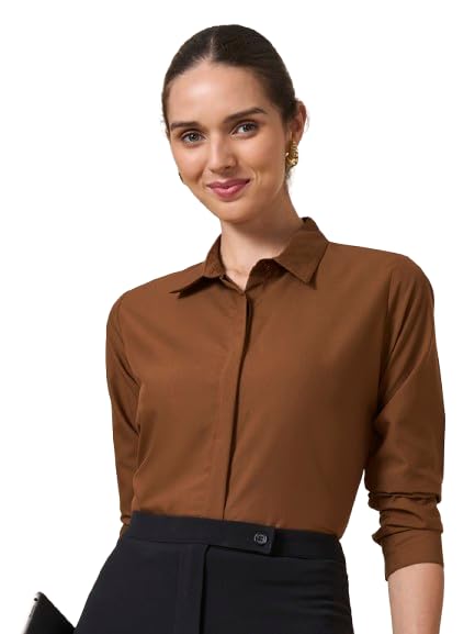 Image of Style Quotient Women Black Cotton Blend Formal Long Sleeve Shirt