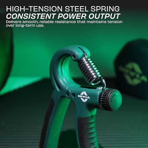 Image of Nivia Hand Grip 2.0 for men and women with 5 to 60 kg adjustable resistance, Steel spring, Anti-slip grip, Durable, Grip For Forearm Strength Training (Green)