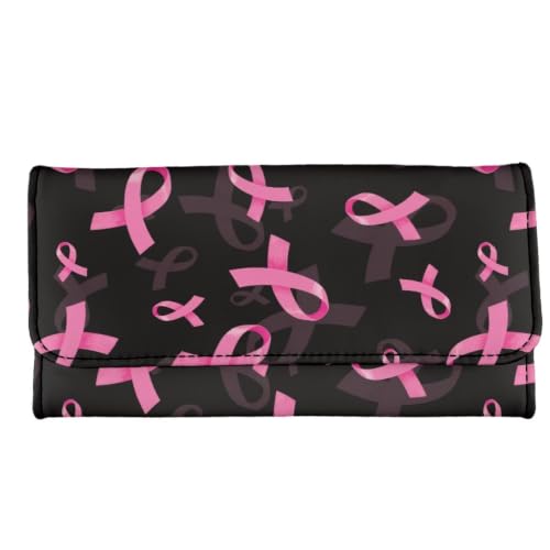 Image of AFPANQZ Womens Trifold Wallets Large Capacity Wallet for Lady Travel Purse | Pink Ribbon Print Luxury Three Fold Coin Purse Long Rfid Slim Card Holder Purse
