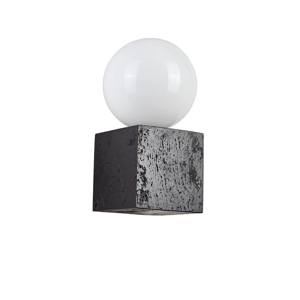 KBUUKYYXouy Creative Round Wall Lamp Shade, Modern Industrial Style Single-Head Wall Light, G9 Base Black Travertine Glass Wall Sconce, Restaurant Corridor Bedside Decoration Light Fixtures